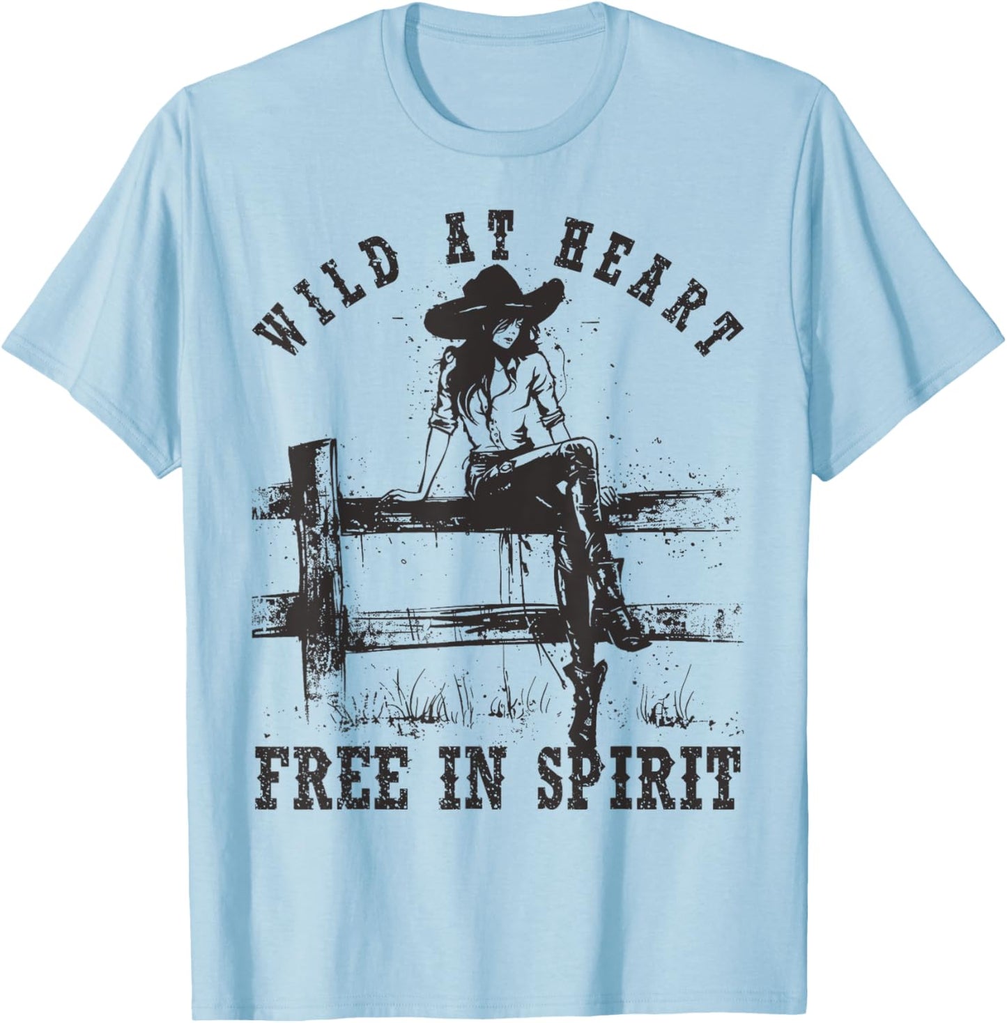 Wild at Heart Free in Spirit Cowgirl Vintage Western T-Shirt - T-Shirt | Light Blue