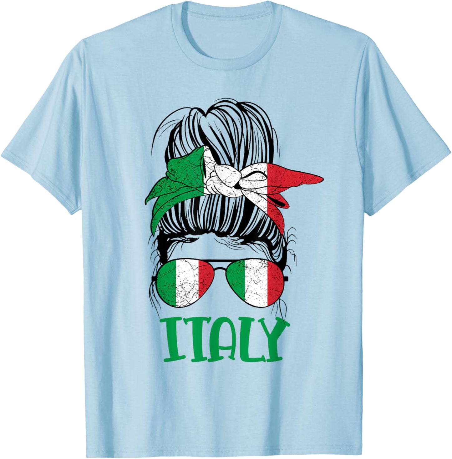 Italian Girl Messy Bun Flag Italy Proud Woman Kids Italia T-Shirt - T-Shirt | Light Blue