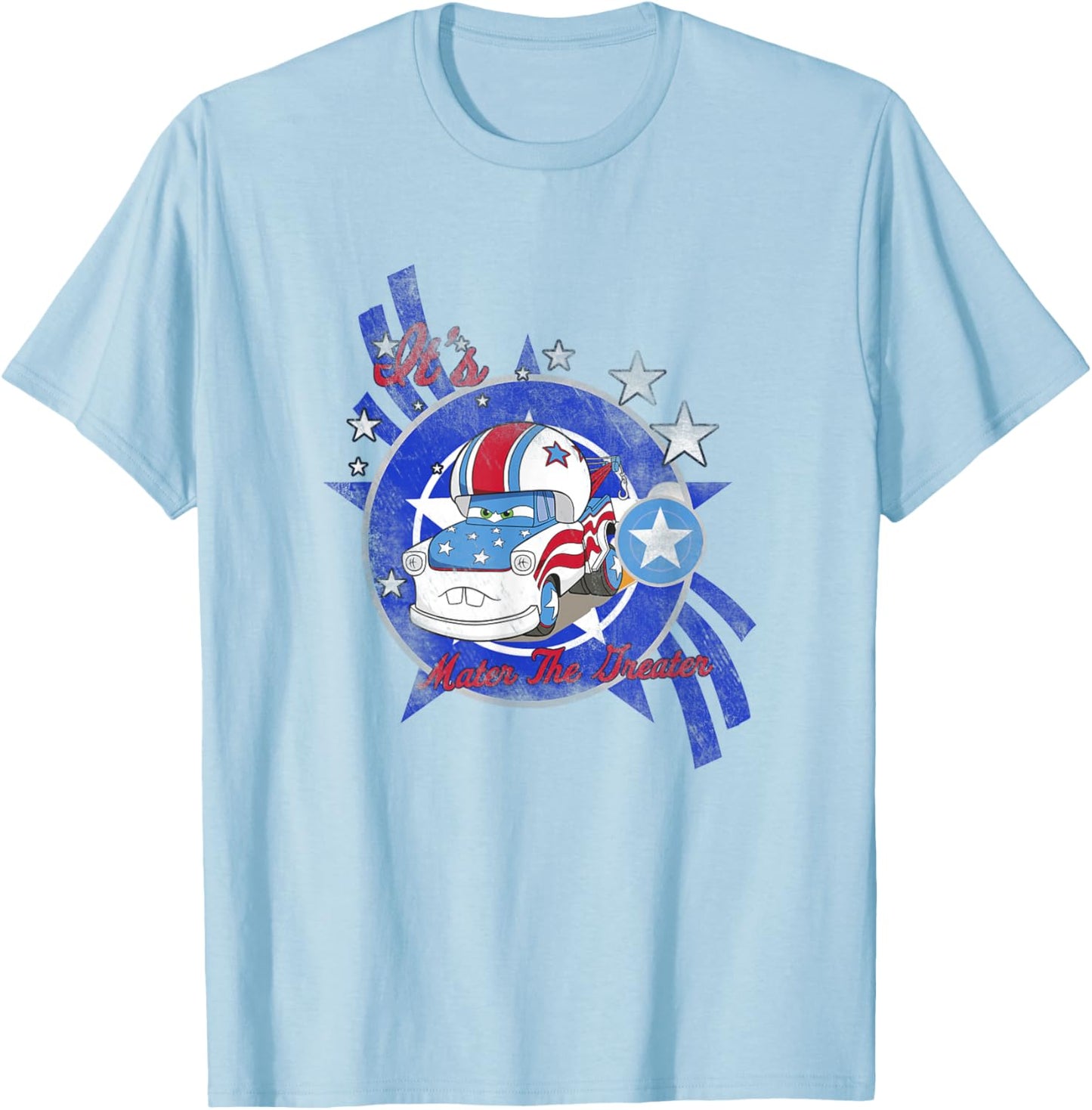 Disney Pixar Cars It's Mater The Greater Stuntman Distressed T-Shirt - T-Shirt | Light Blue