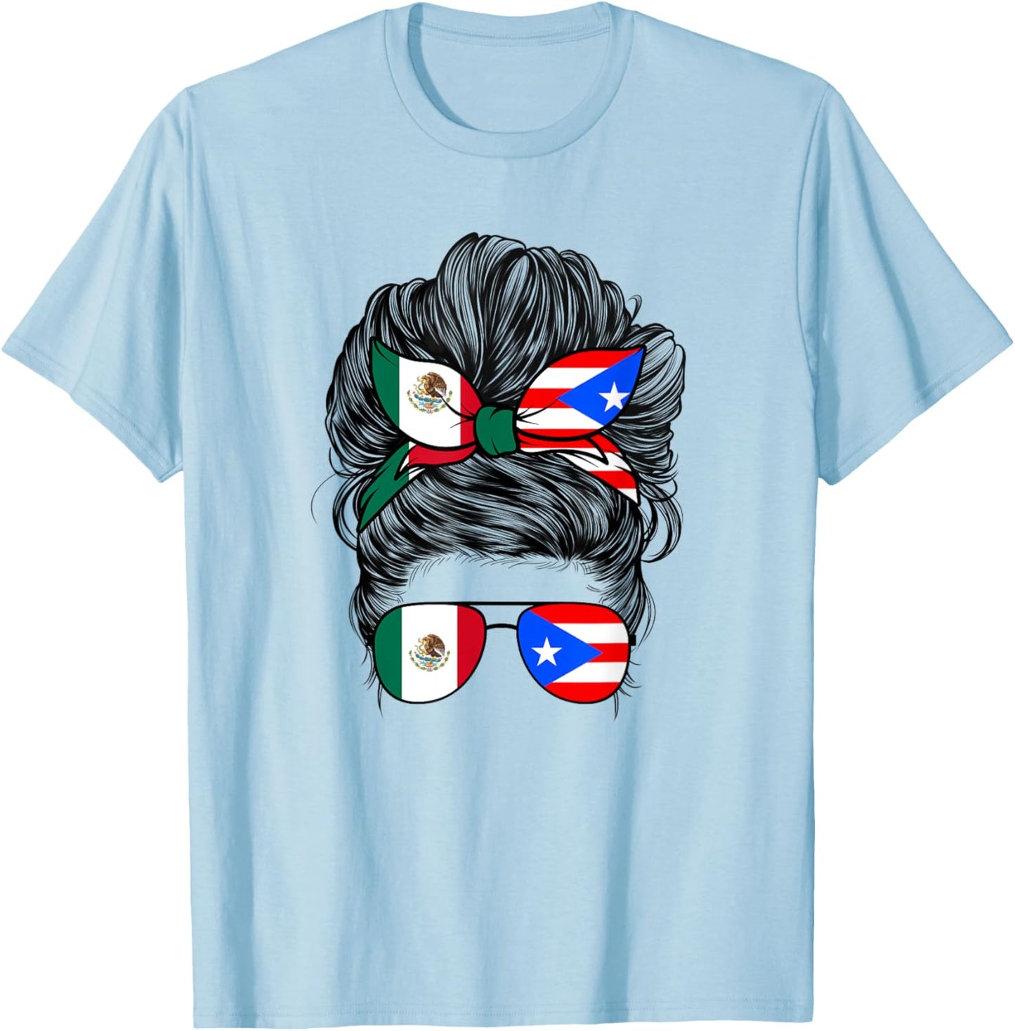 Mexirican Girl Women Half Mexican And Puerto Rican Rico Flag T-Shirt - T-Shirt | Light Blue