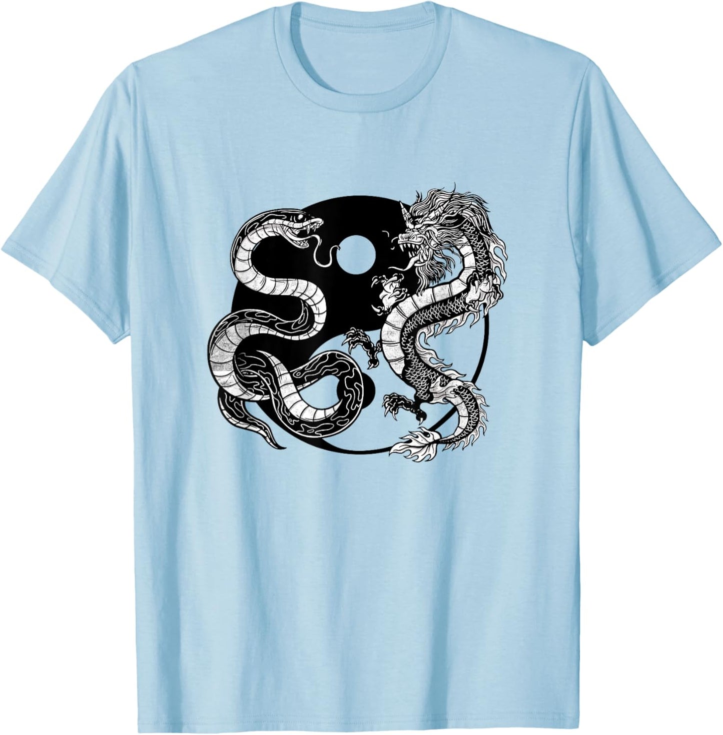 Yin And Yang Snake And Dragon Vintage T-Shirt - T-Shirt | Light Blue