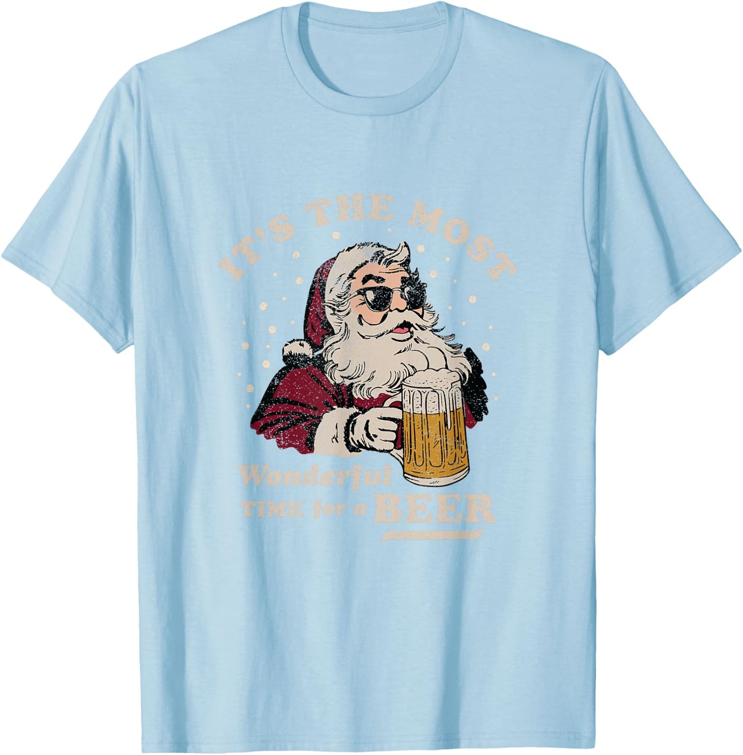 Funny Santa Beer Merry Christmas T-Shirt - T-Shirt | Light Blue