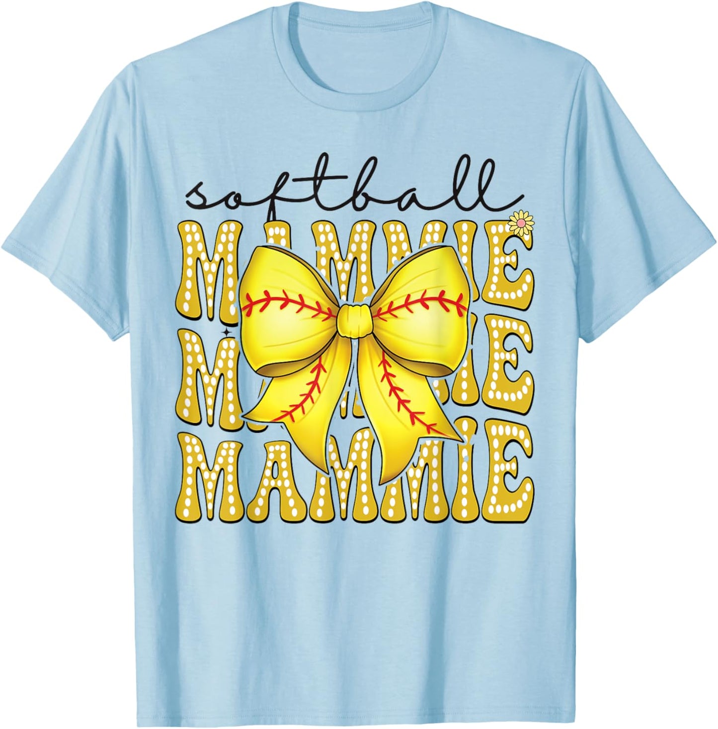 Softball Mammie Retro Softball Coquette Bow Groovy T-Shirt - T-Shirt | Light Blue