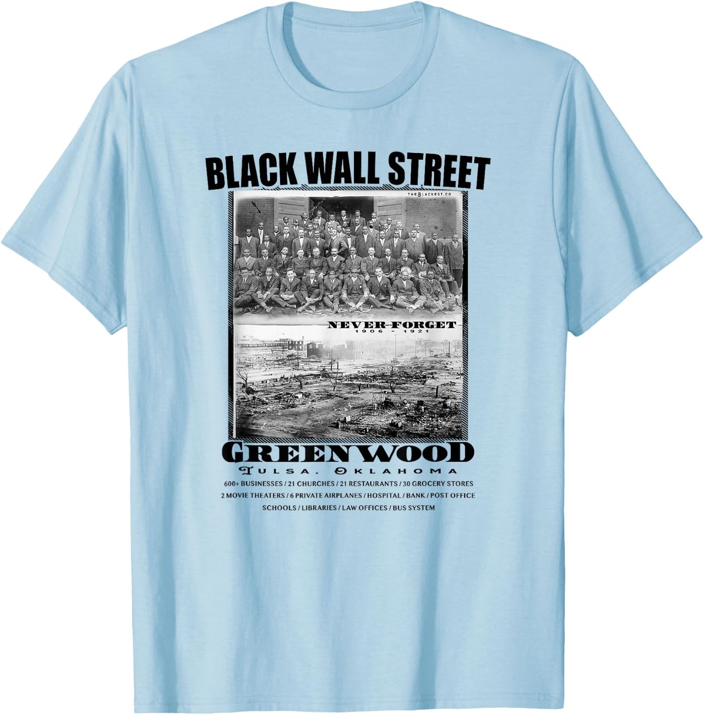 Black Wall Street Vintage Photos Black History T-Shirt - T-Shirt | Light Blue