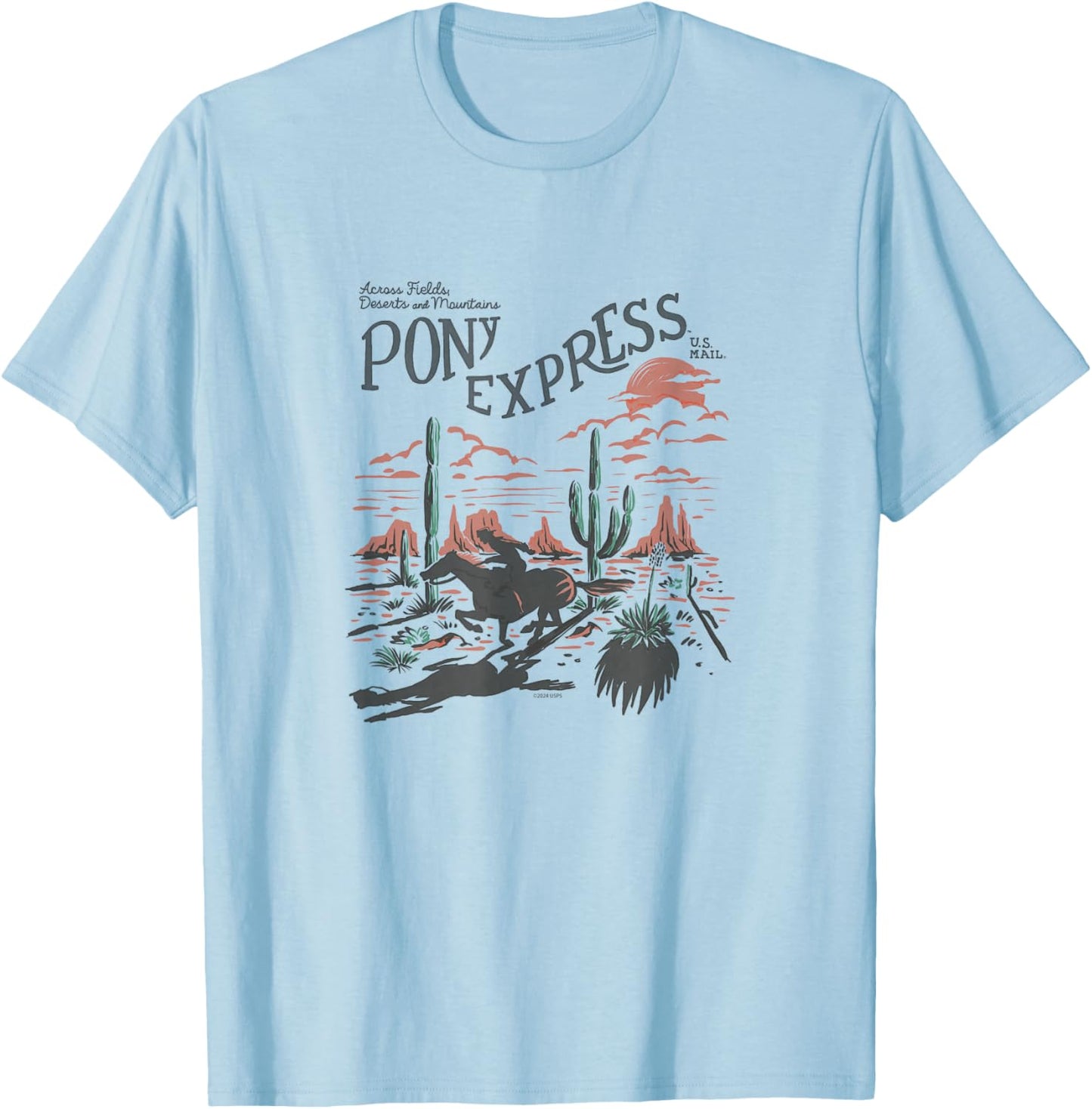USPS - Pony Express Across Fields, Deserts, and Mountains T-Shirt - T-Shirt | Light Blue