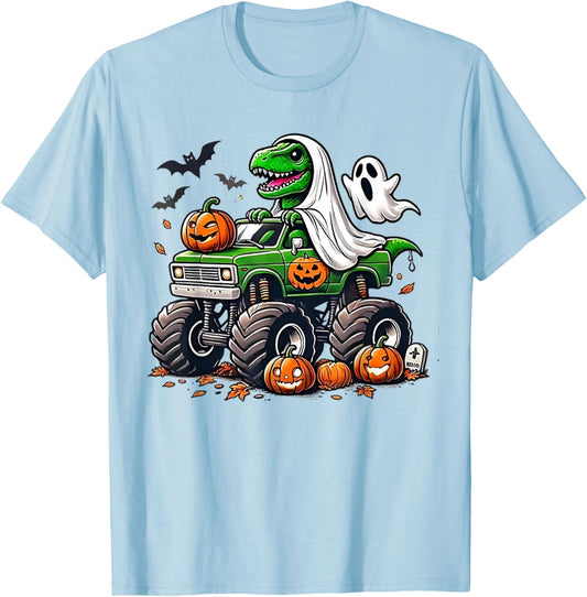 Orange Halloween Shirt Boys Toddler Kids Ghost Shirts T Rex T-Shirt - T-Shirt | Light Blue