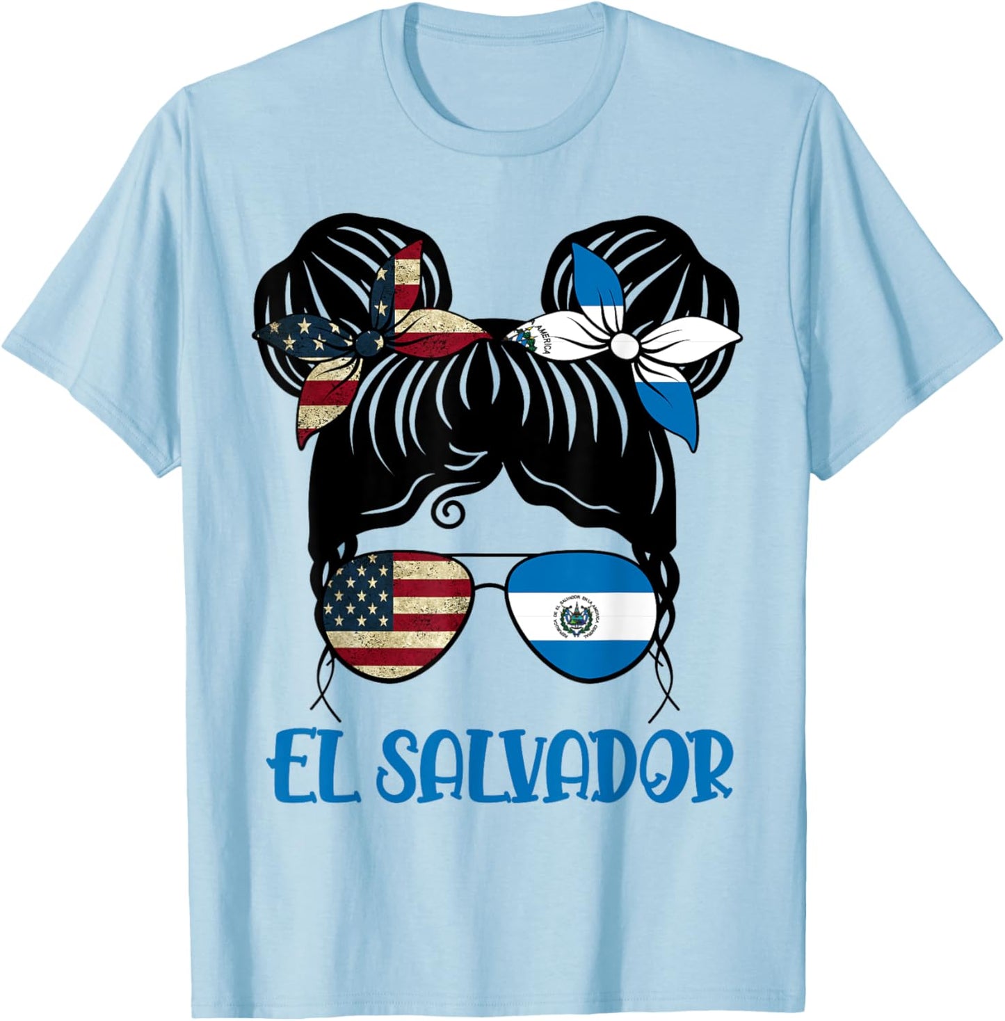 Half American Half Salvadorian Girl USA El Salvador Flag kid T-Shirt - T-Shirt | Light Blue
