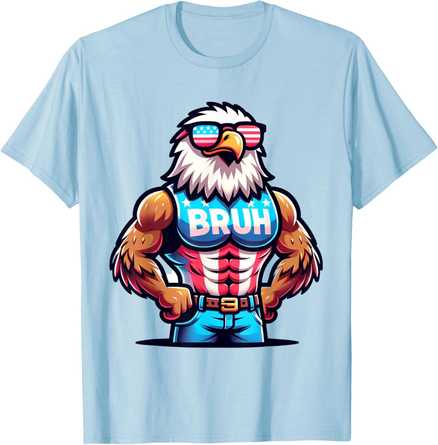 July 4th Bruh Eagle American Flag T-Shirt - T-Shirt | Light Blue