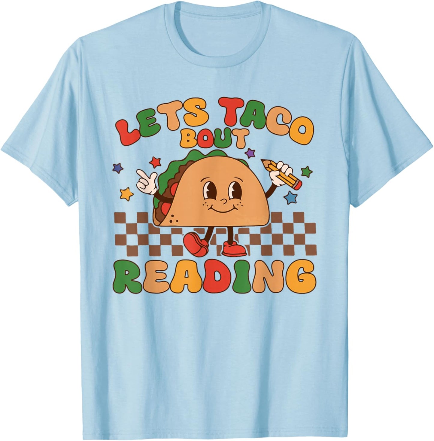 Lets Taco Bout Reading Back To School Science Teacher Groovy T-Shirt - T-Shirt | Light Blue
