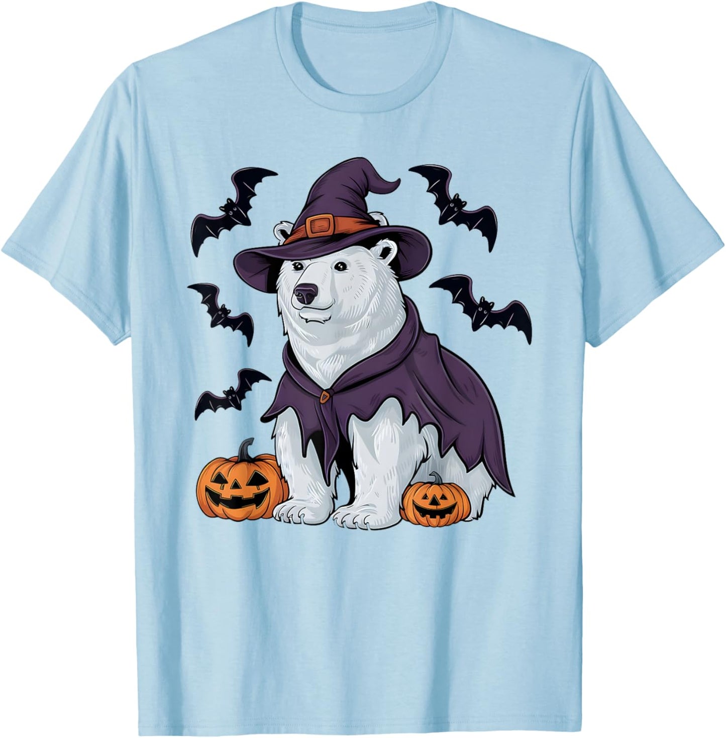 Polar Bear Halloween Costume Scary Pumpkin Bat Witch T-Shirt - T-Shirt | Light Blue