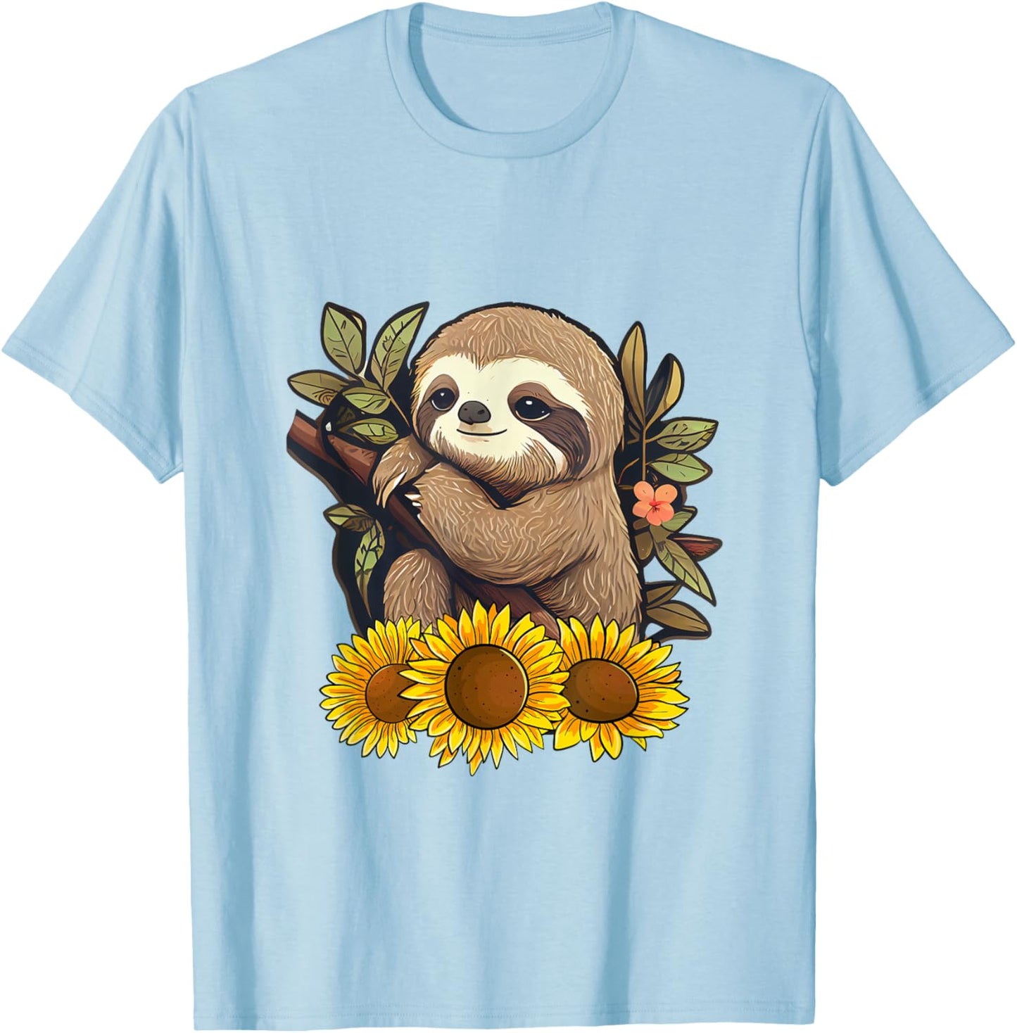 Sunflower Sloth Flower T-Shirt - T-Shirt | Light Blue