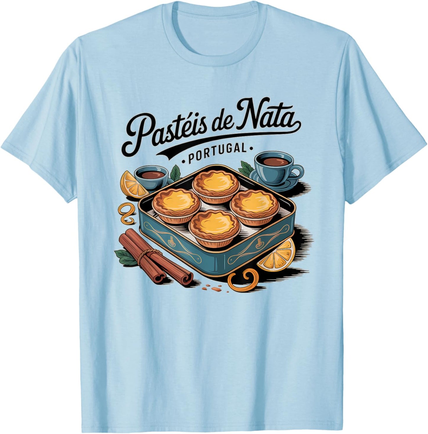 Traditional Portuguese Cream Tartlets Art Pastéis de Nata T-Shirt - T-Shirt | Light Blue