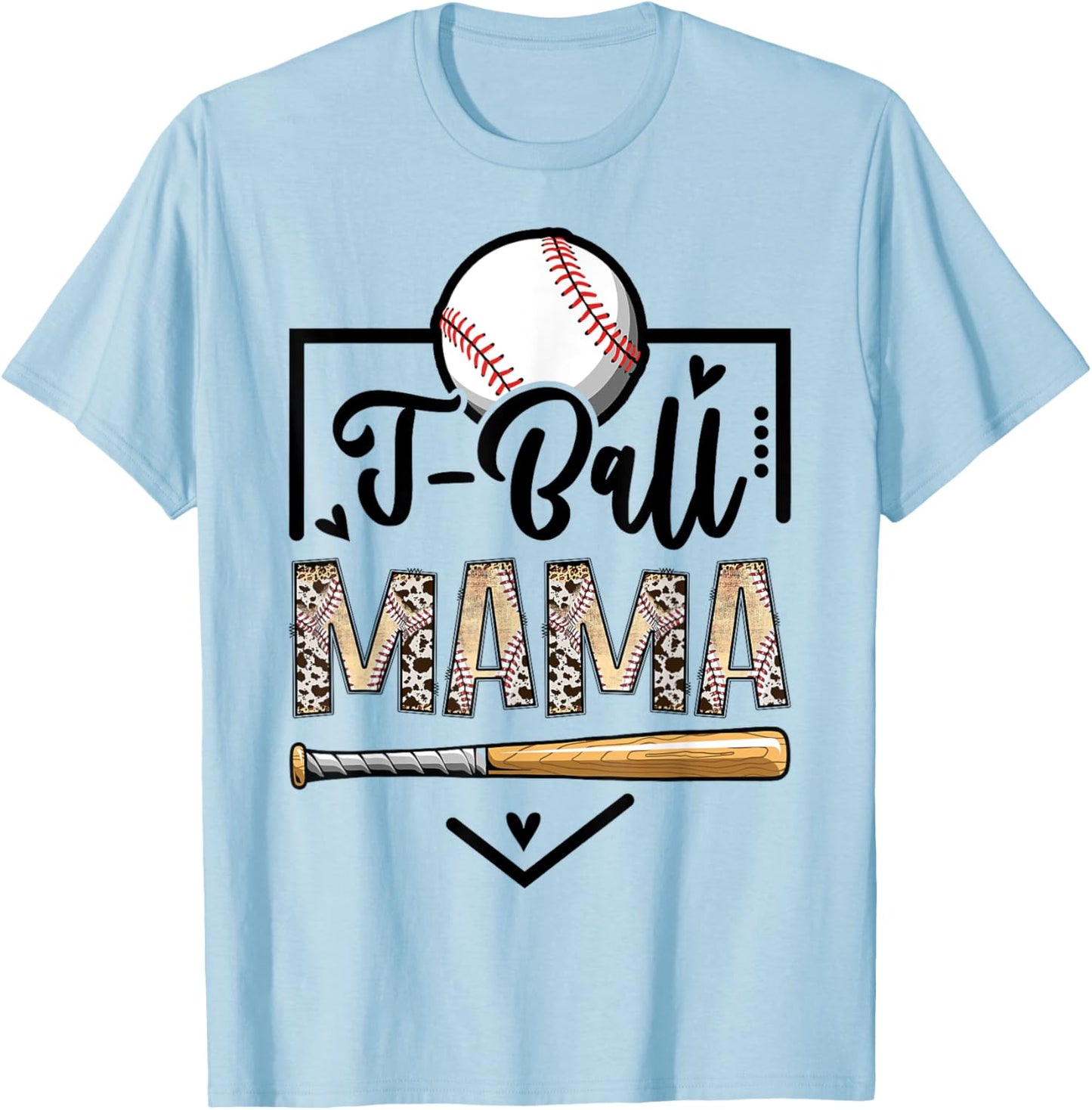 T-Ball Mama Leopard Funny Ball Game Day T-Shirt - T-Shirt | Light Blue