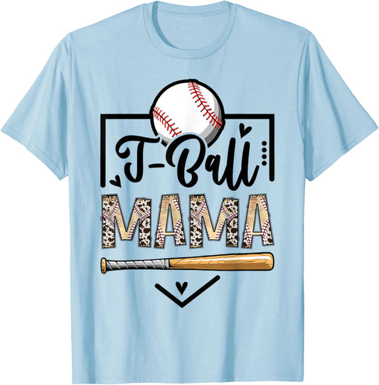 T-Ball Mama Leopard Funny Ball Game Day T-Shirt - T-Shirt | Light Blue