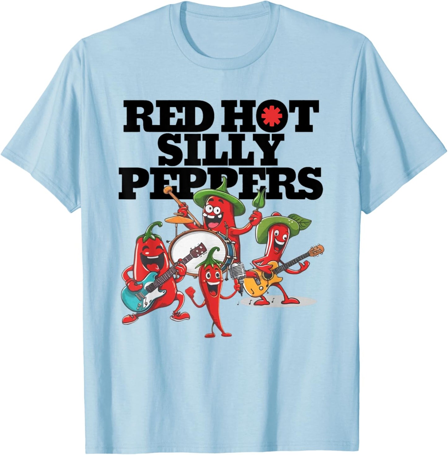 Red Hot Silly Peppers Funny Parody Cute Chilli Music Band T-Shirt - T-Shirt | Light Blue