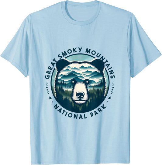 Hiking Camping Great Smoky Mountains National Park Bear T-Shirt - T-Shirt | Light Blue