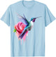 Hummingbird Art Rose Animal Colorful Graphic Hummingbird T-Shirt - T-Shirt | Light Blue