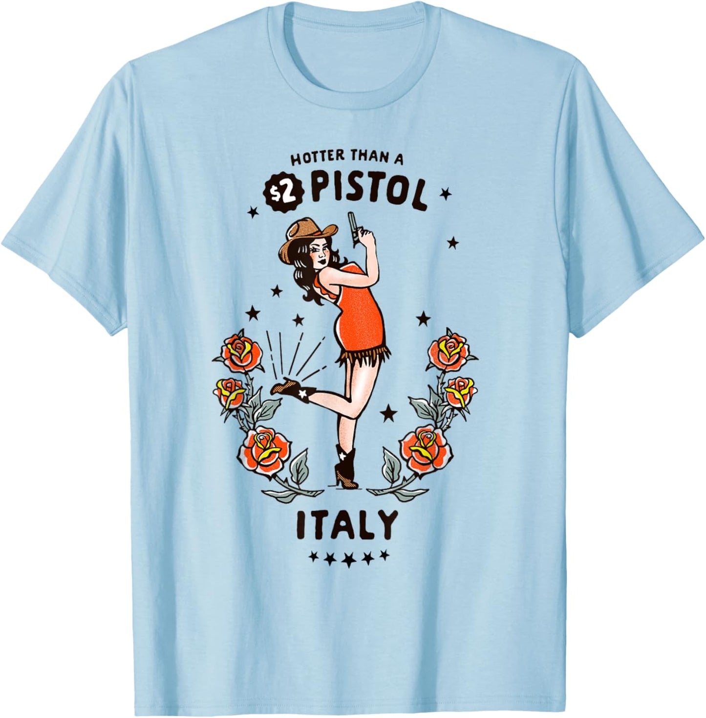 Cute Vintage Italy Cowgirl: Italian Spaghetti Western Cowboy T-Shirt - T-Shirt | Light Blue
