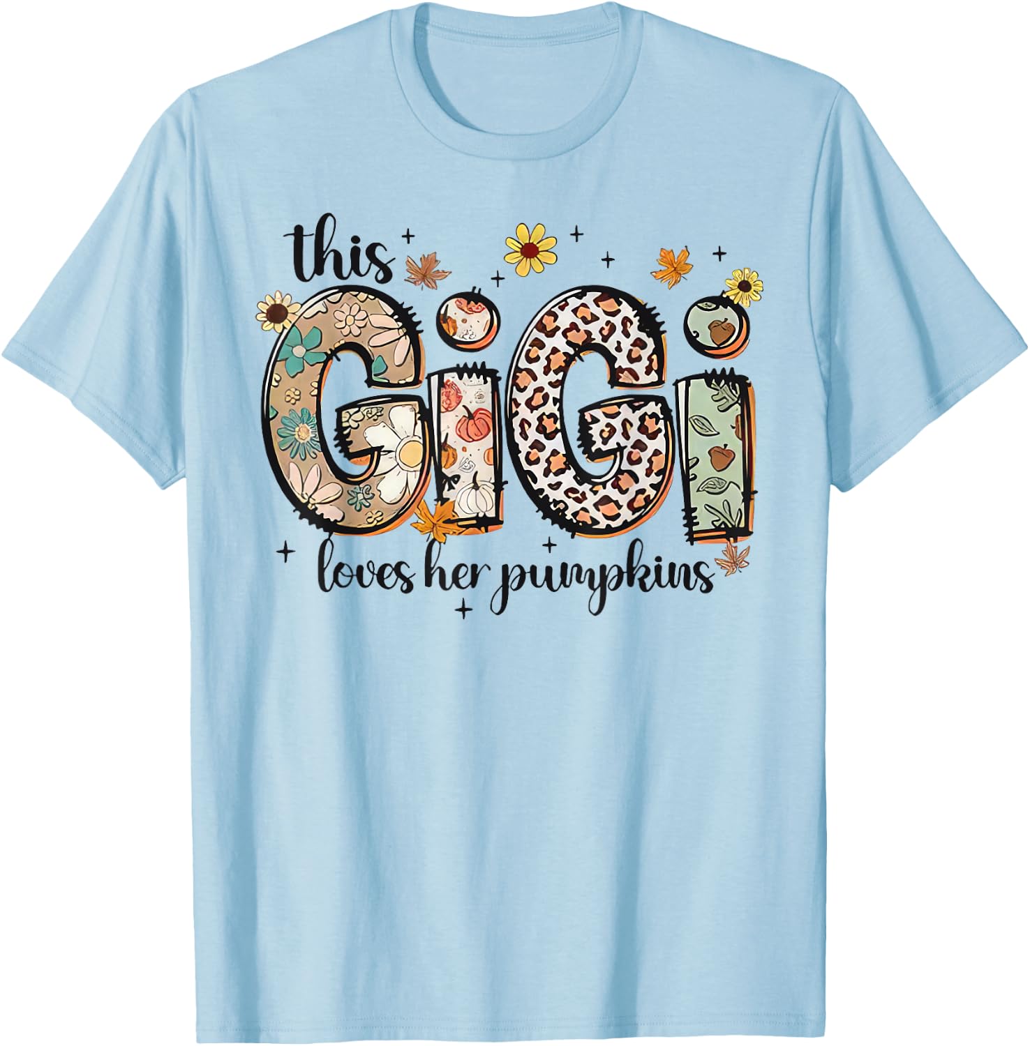This Gigi Loves Her Pumpkins Fall Thanksgiving T-Shirt - T-Shirt | Light Blue