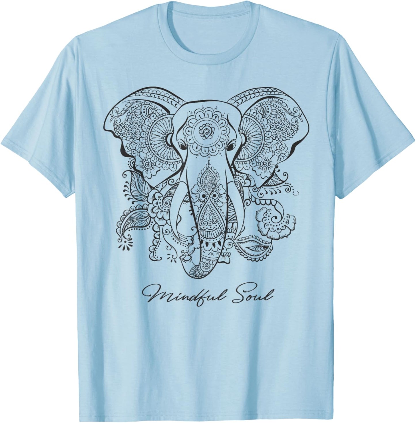 Mindfulness Saying Mandala Elephant Yoga Mindful Soul T-Shirt - T-Shirt | Light Blue