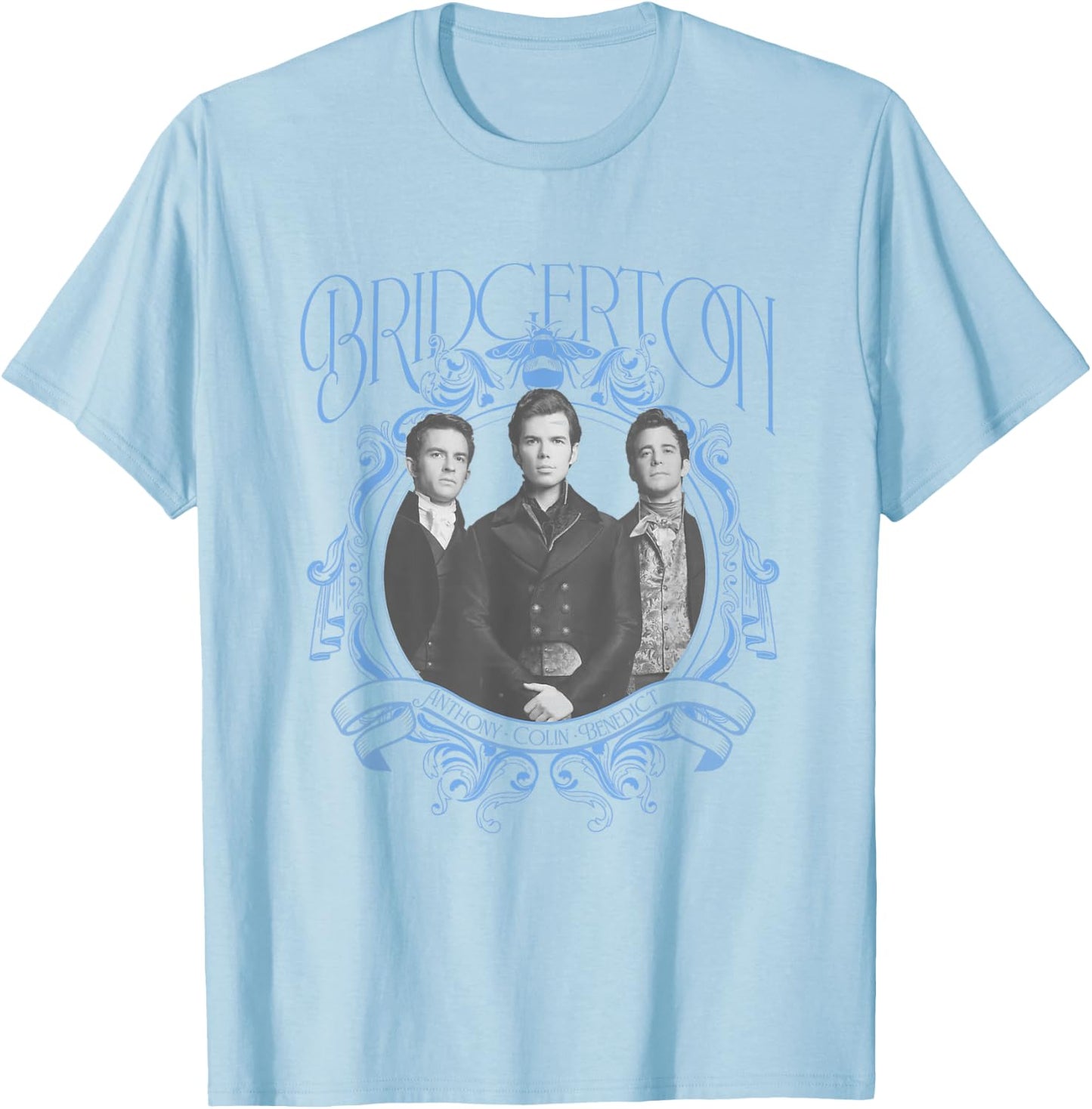 Bridgerton Vintage Chest Portrait - , Blue, Small, Short Sleeve, Classic Fit, Crew Collar, Polyester 65% Cotton 35% T-Shirt - T-Shirt | Light Blue
