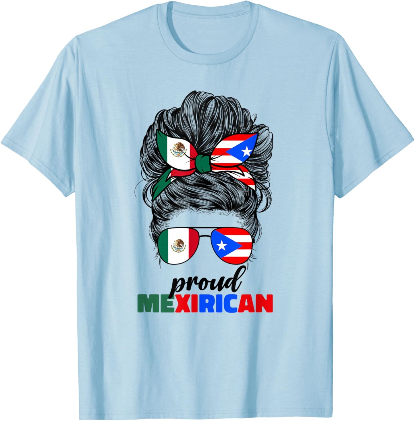 Half Mexican And Puerto Rican Rico Flag Mexirican Girl Women T-Shirt - T-Shirt | Light Blue