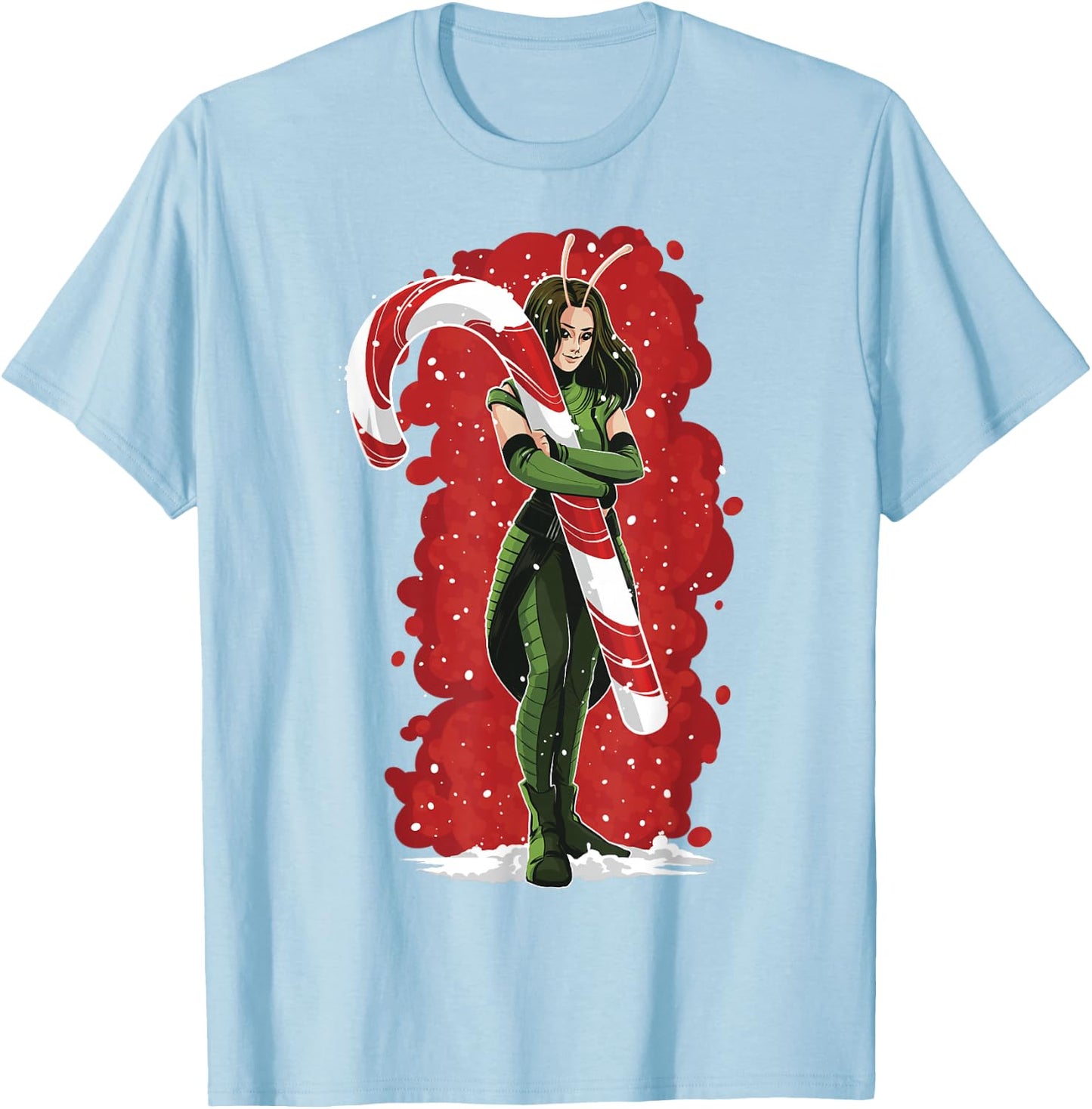 Marvel Guardians of The Galaxy Holiday Special Mantis Cane T-Shirt - T-Shirt | Light Blue
