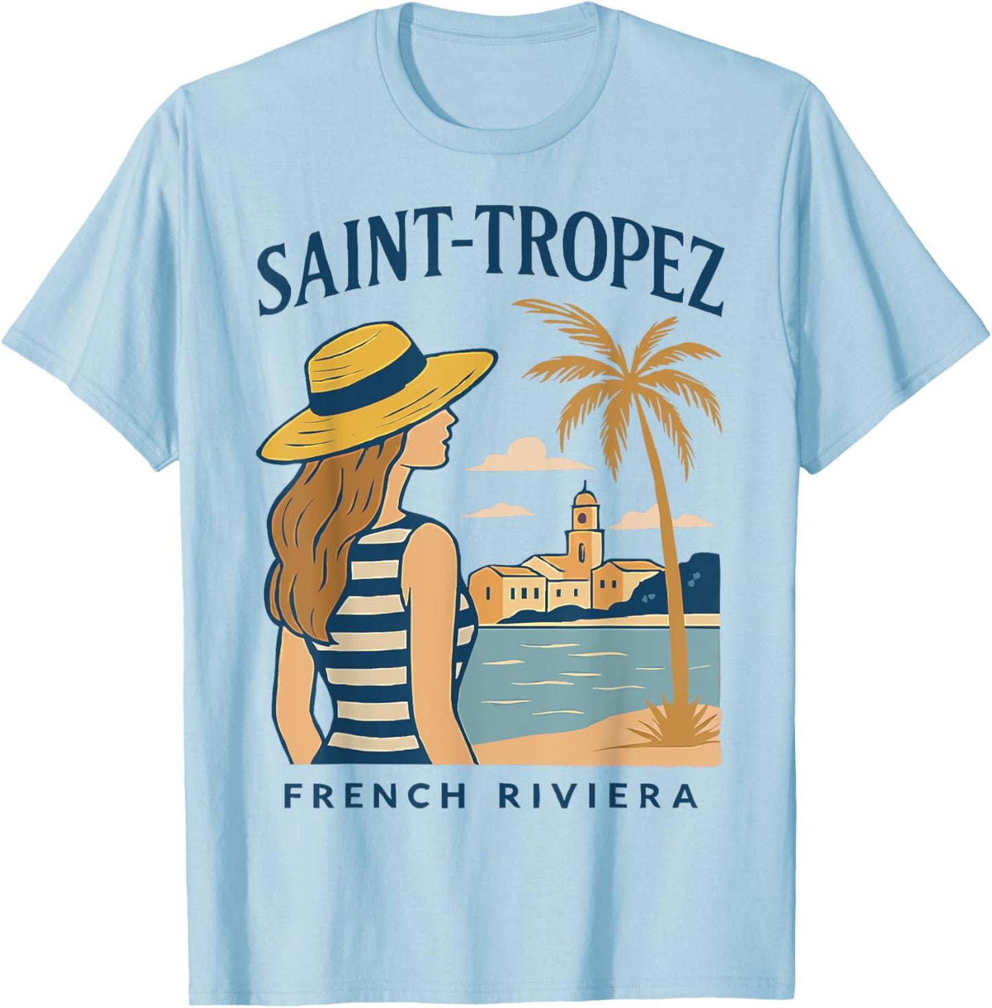 Saint-Tropez Vintage Frau Côte d'Azur Retro Urlaub Geschenk T-Shirt - T-Shirt | Light Blue