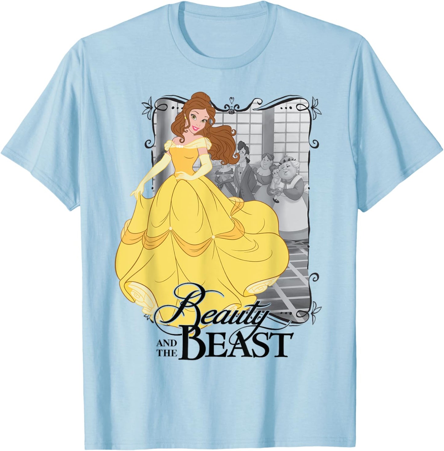 Disney Beauty and the Beast Graphic , grey, S T-Shirt - T-Shirt | Light Blue