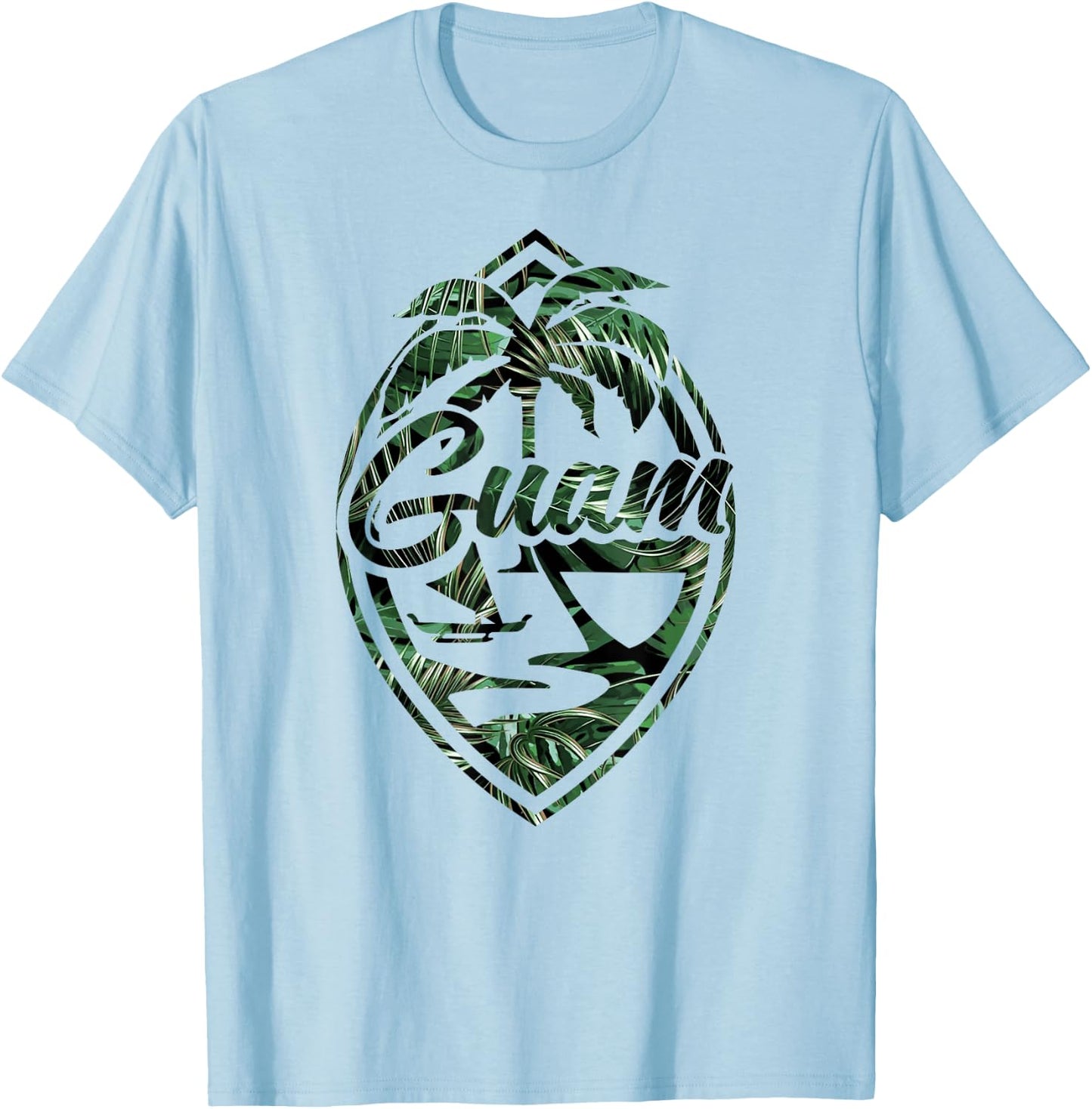 Tropical Palm Guam Seal - Hafa Adai Guam T-Shirt - T-Shirt | Light Blue