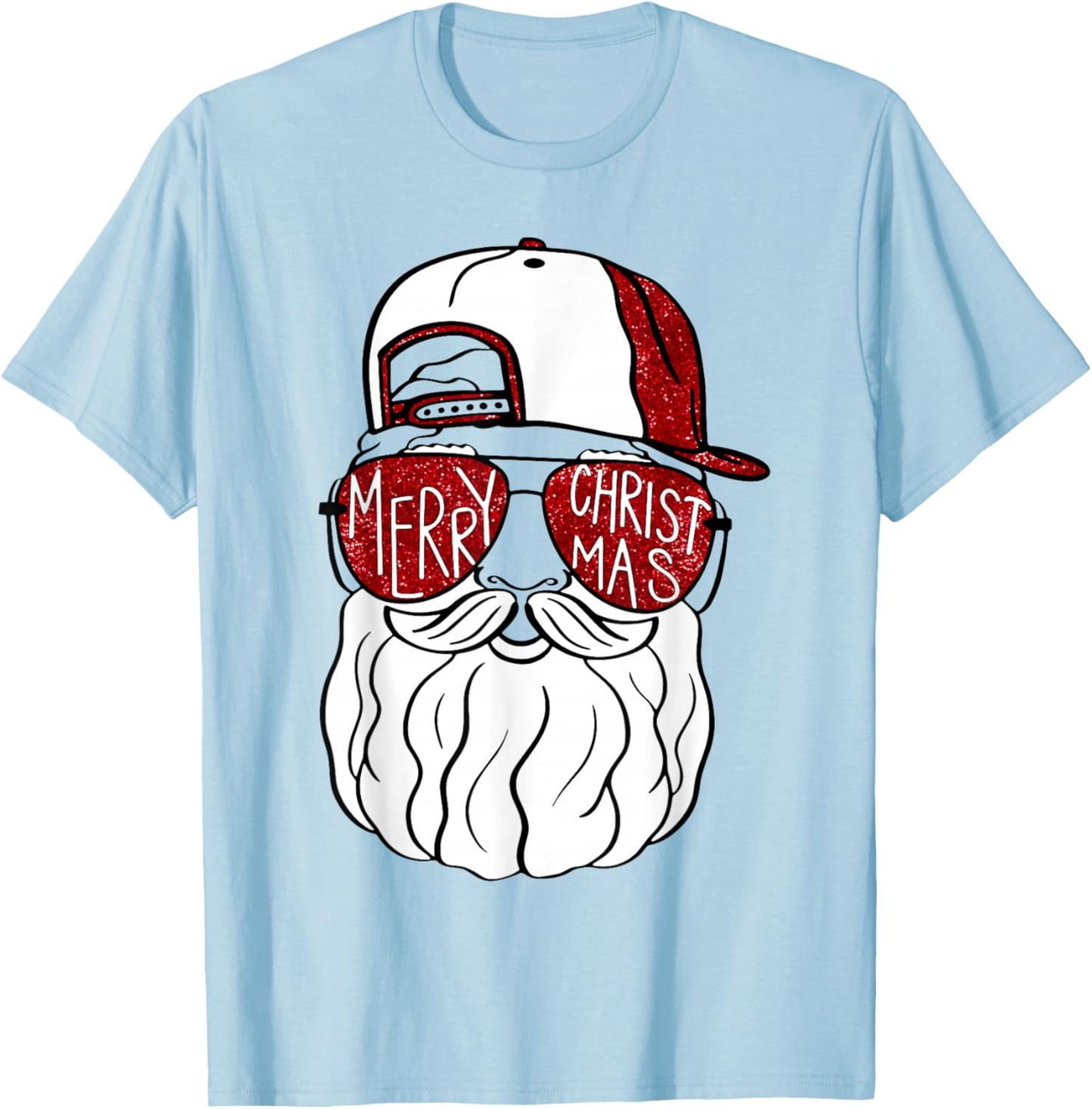 Santa Face Christmas Sunglasses Xmas Family Matching T-Shirt - T-Shirt | Light Blue
