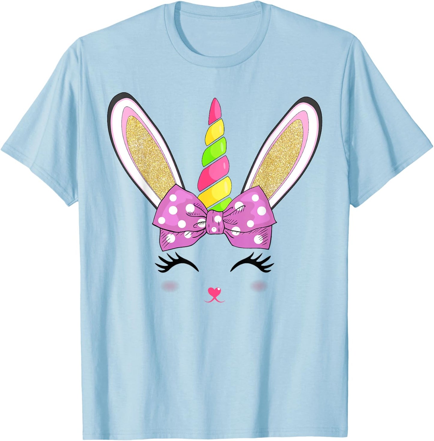 Cute Easter Bunny Face Girls Kids T-Shirt - T-Shirt | Light Blue