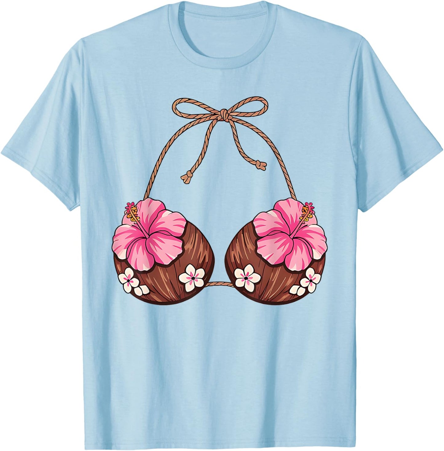 Coconut Bra Hawaiian Tropical Costume Luau Party Hawaii Girl T-Shirt - T-Shirt | Light Blue