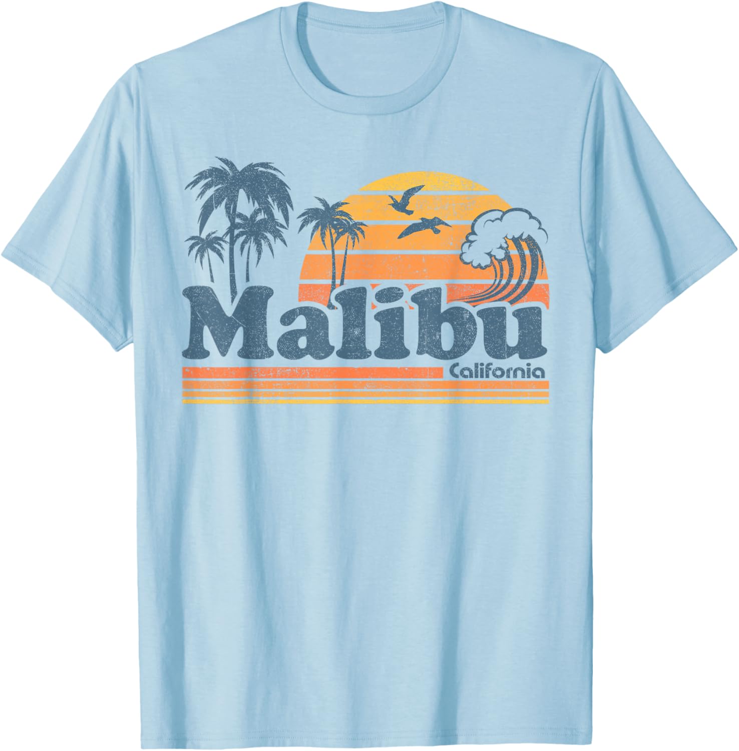 Malibu California Beach Vacation Cute Vintage Cali 70s Retro T-Shirt - T-Shirt | Light Blue
