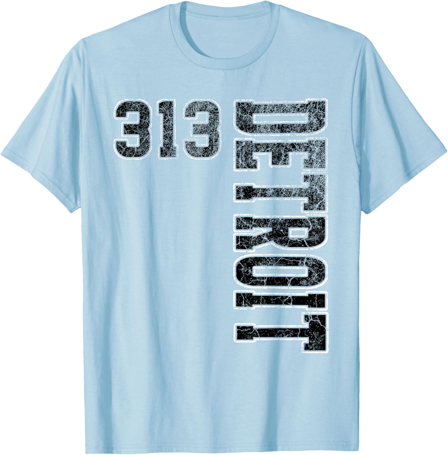 Detroit 313 Vintage Orange Black & White Vertical Text T-Shirt - T-Shirt | Light Blue