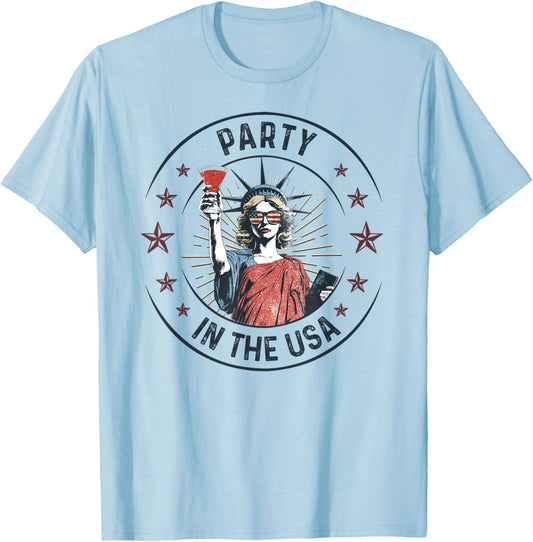 Vintage Retro Party in the USA 4th Of July Lovers Drinking T-Shirt - T-Shirt | Light Blue