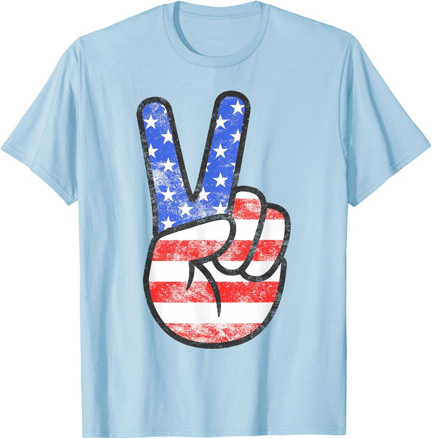 American Flag Peace Sign Hand Shirt USA 4th Fourth of July T-Shirt - T-Shirt | Light Blue