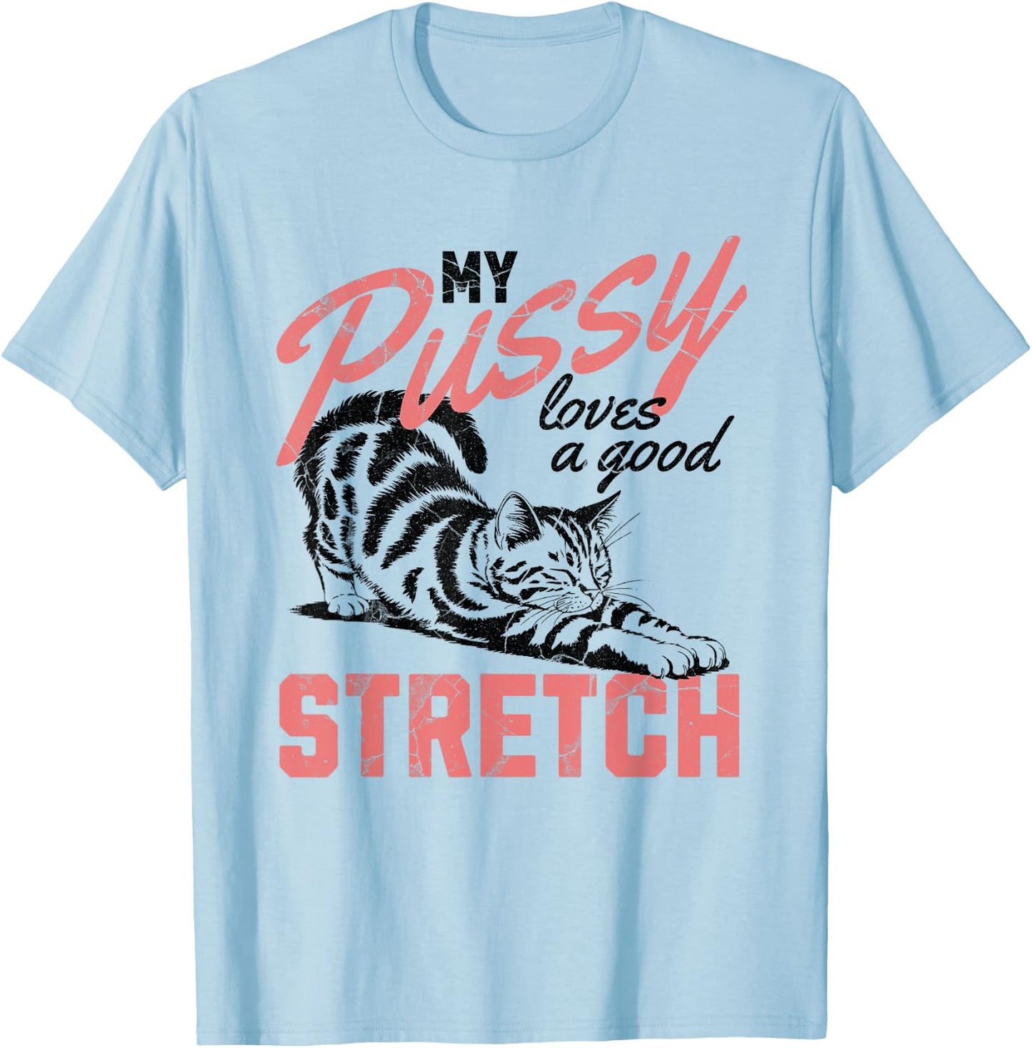 My Pussy Love A Good Stretch Funny Vintage T-Shirt - T-Shirt | Light Blue