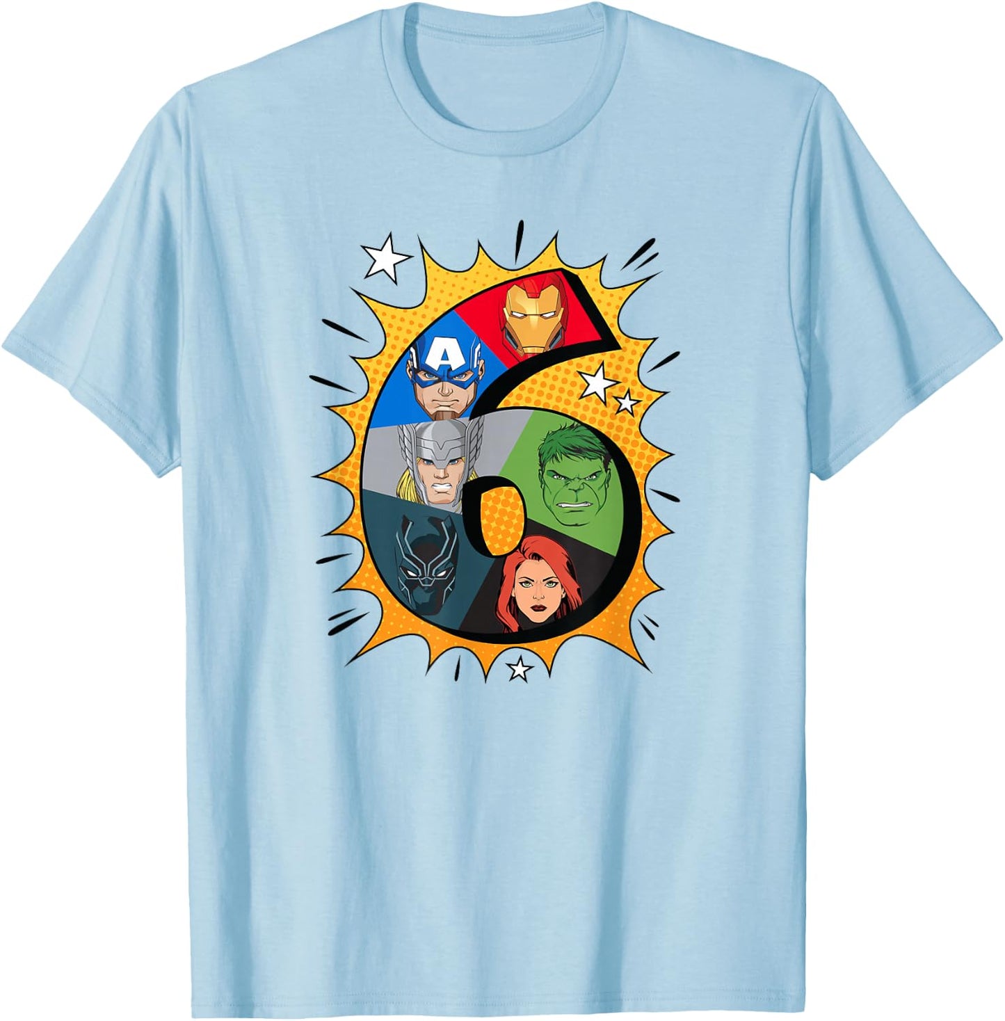 Marvel Avengers Comic Super Heroes 6th Birthday T-Shirt - T-Shirt | Light Blue