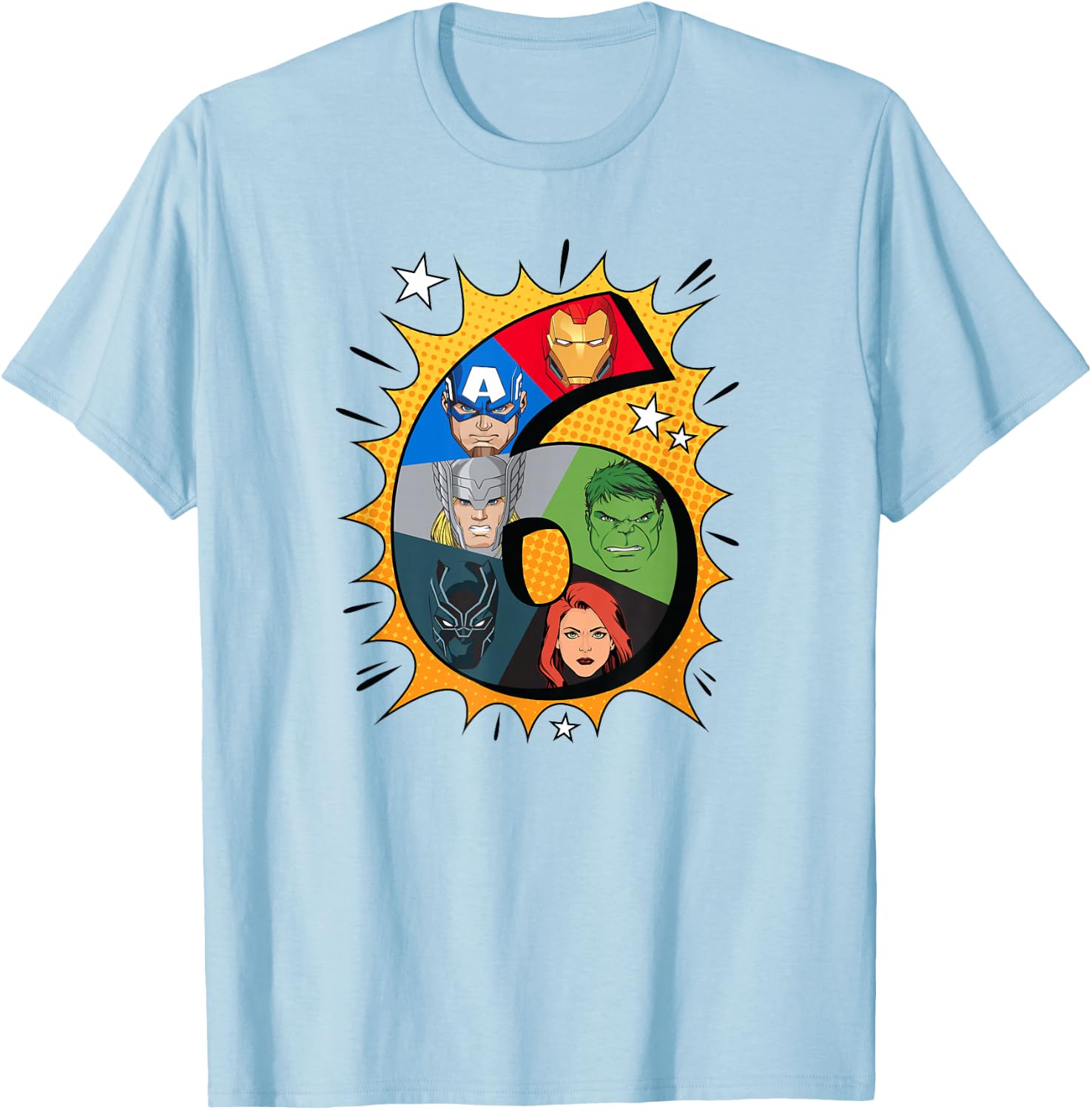 Marvel Avengers Comic Super Heroes 6th Birthday T-Shirt - T-Shirt | Light Blue