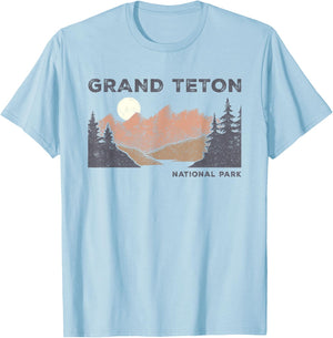 Retro Grand Teton National Park Wyoming Vintage T-Shirt - T-Shirt | Light Blue