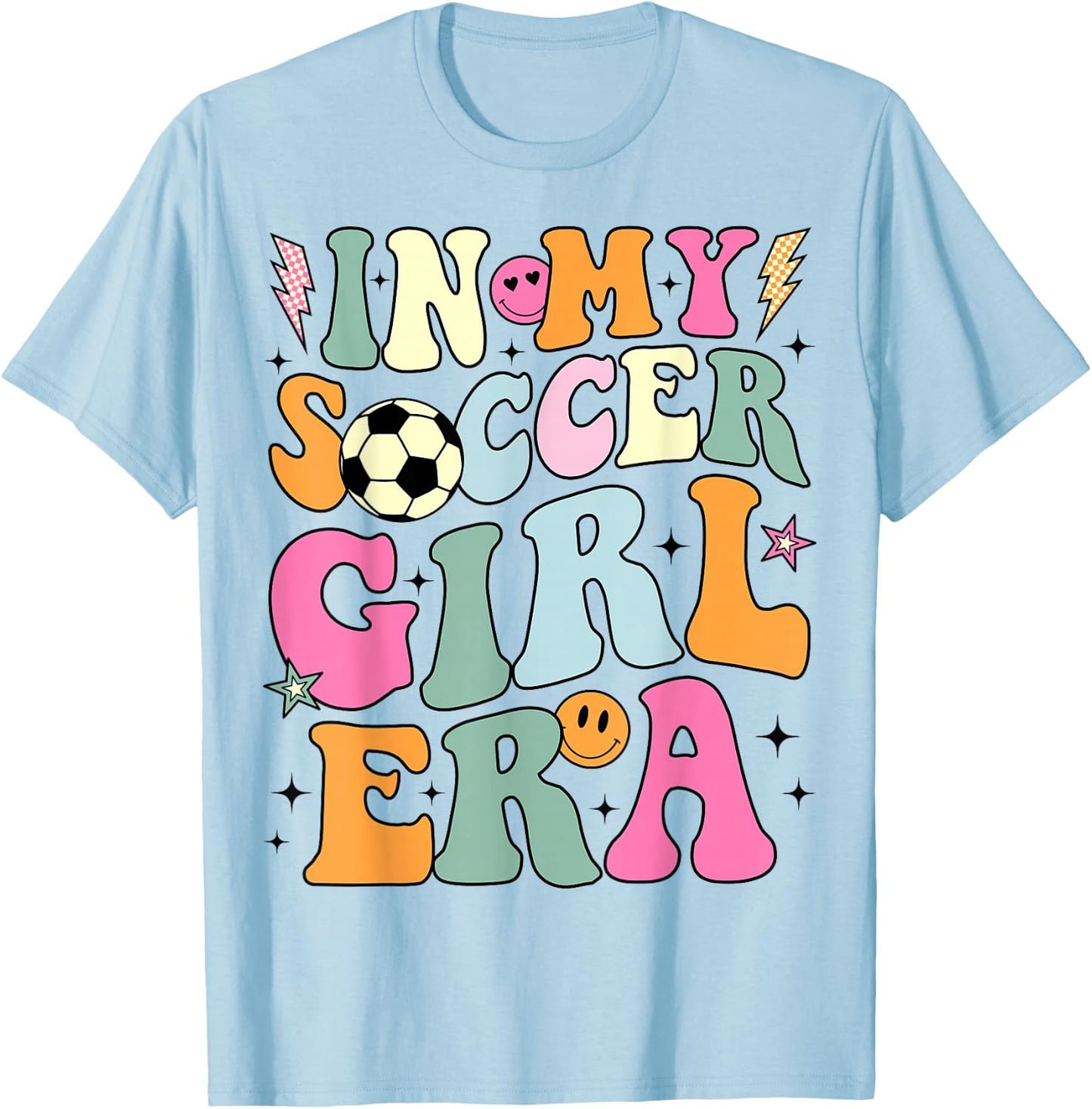 In My Soccer Girl Era Retro Groovy Soccer Girl T-Shirt - T-Shirt | Light Blue