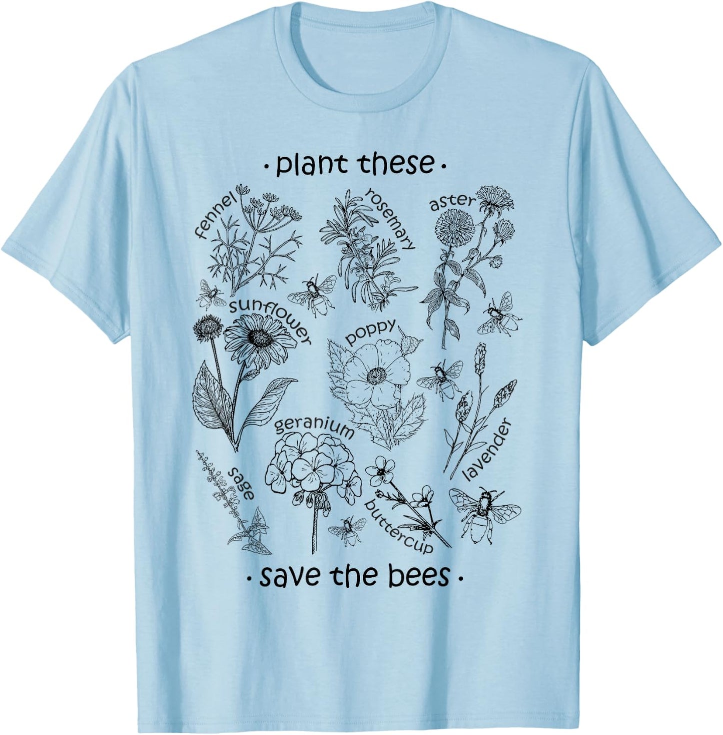 Plant These Save The Bees Shirt Yellow T-Shirt - T-Shirt | Light Blue