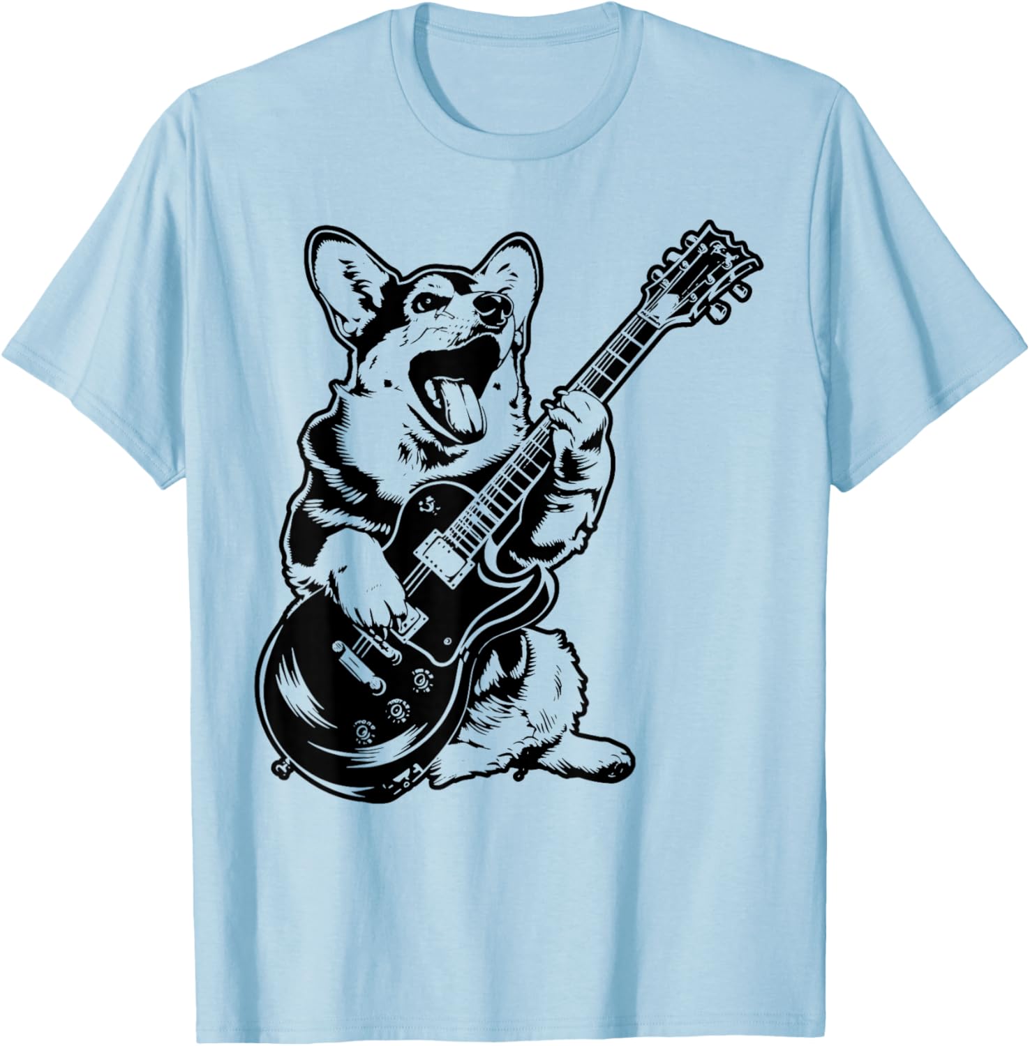 Dog Guitarist Guitar - Pembroke Welsh Corgi Dad Mom T-Shirt - T-Shirt | Light Blue