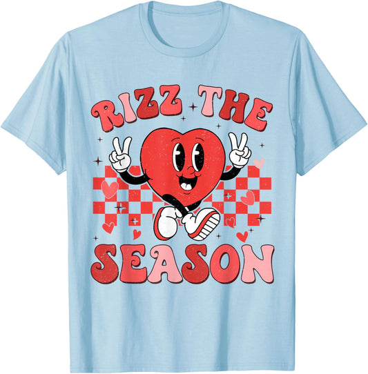 Rizz the Season Funny Valentine Groovy Valentine Rizzler T-Shirt - T-Shirt | Light Blue