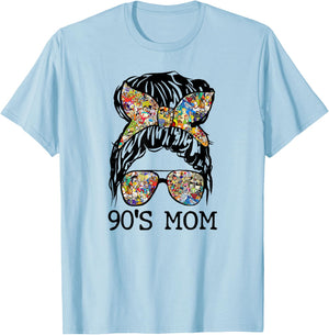 90's Mom Mama Momlife Mother's Day Present Mommy Messy Bun T-Shirt - T-Shirt | Light Blue