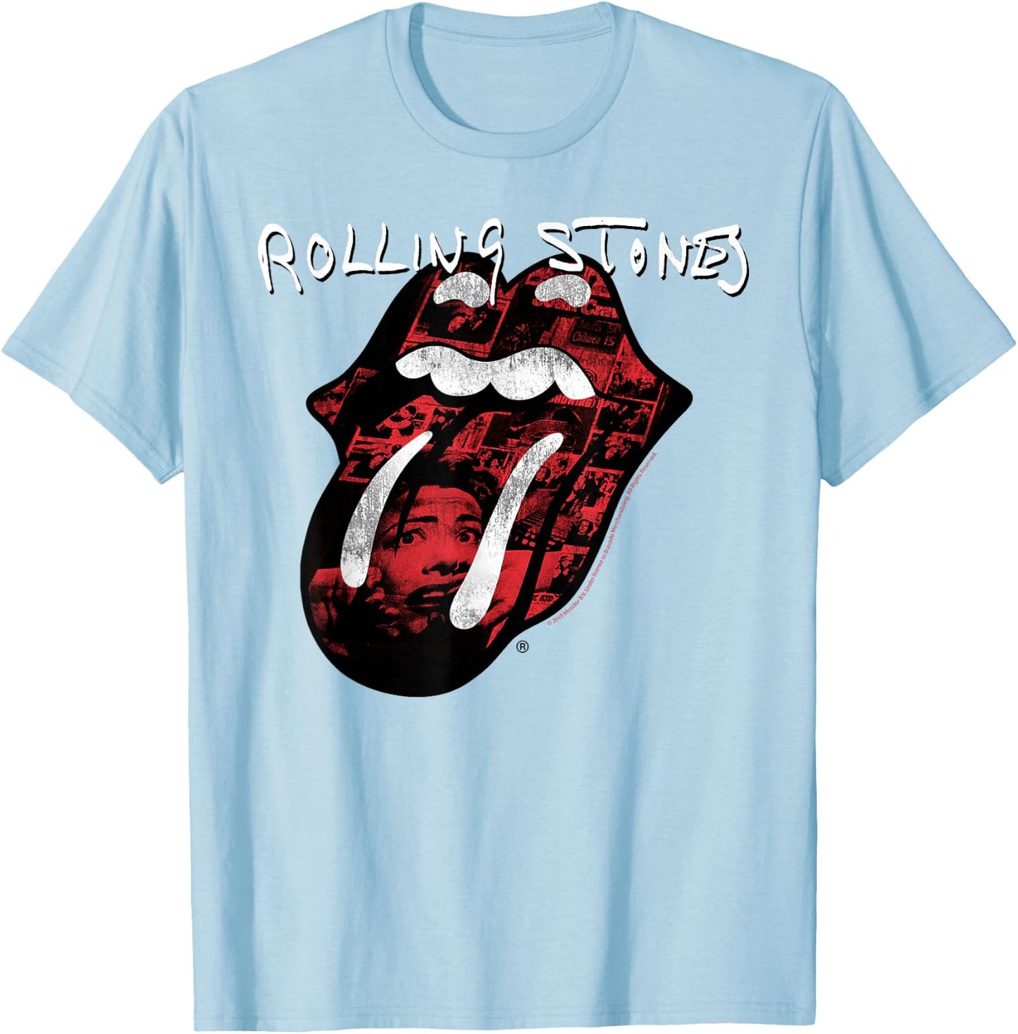 Rolling Stones Official Exile Tongue Photos Silver T-Shirt - T-Shirt | Light Blue