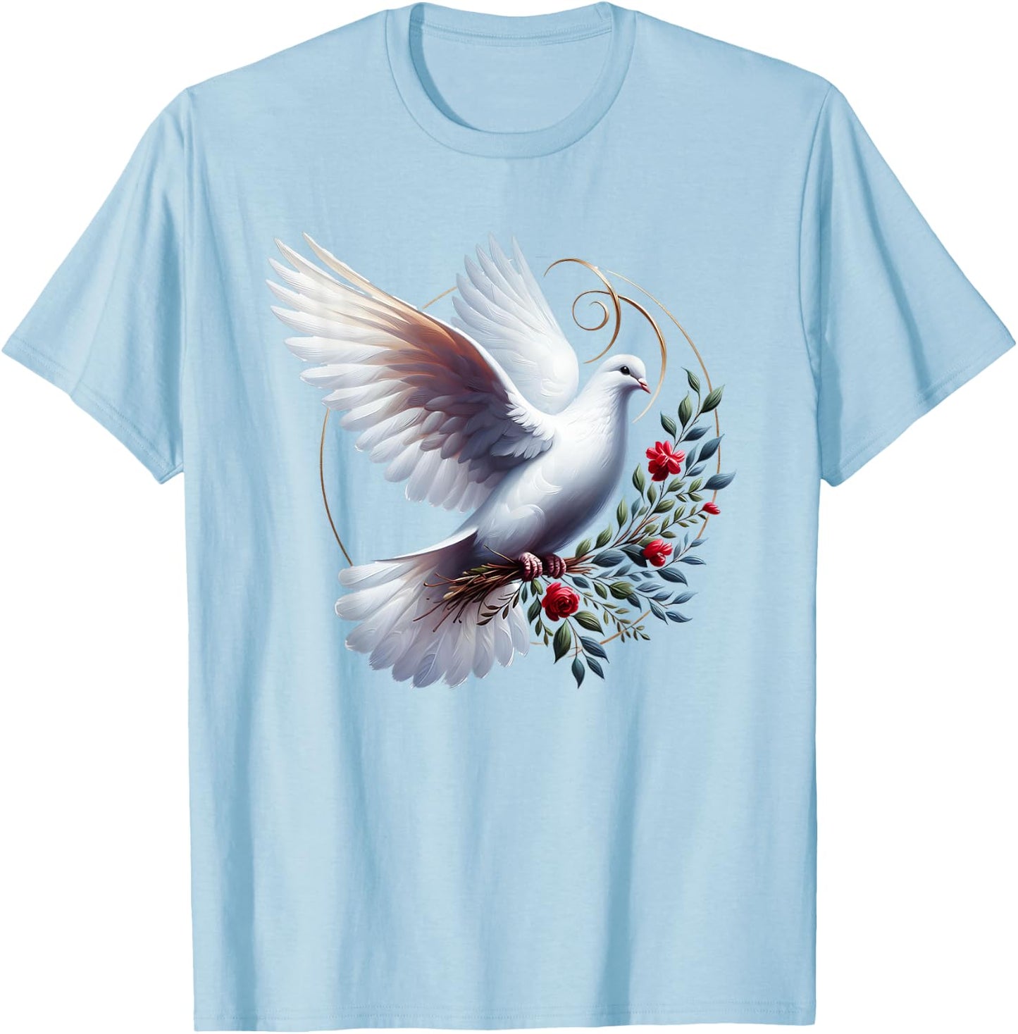 Elegant Flight of the Peaceful White Dove Bird Floral Art T-Shirt - T-Shirt | Light Blue