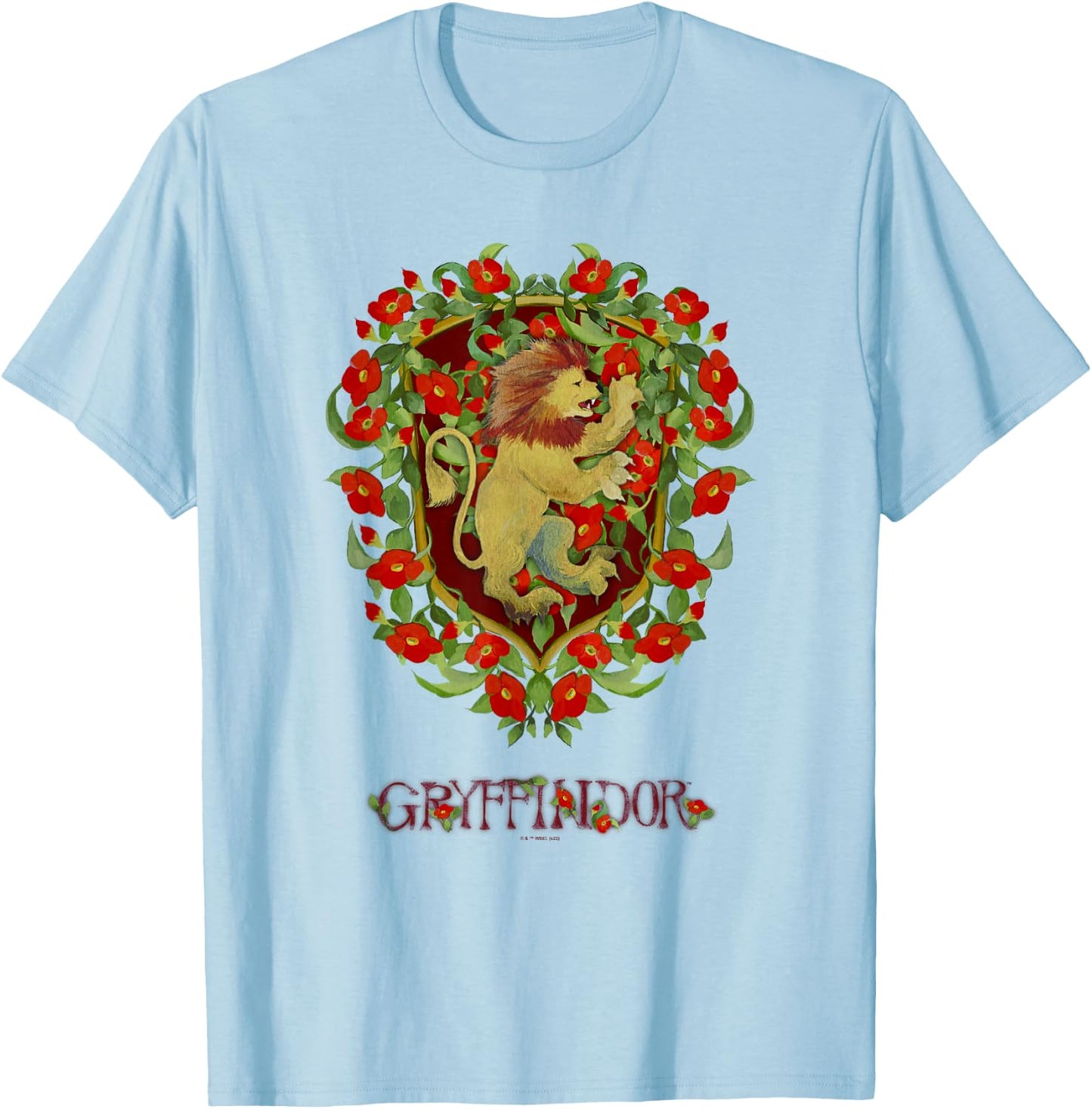 Harry Potter Floral Gryffindor Lion Watercolor T-Shirt - T-Shirt | Light Blue