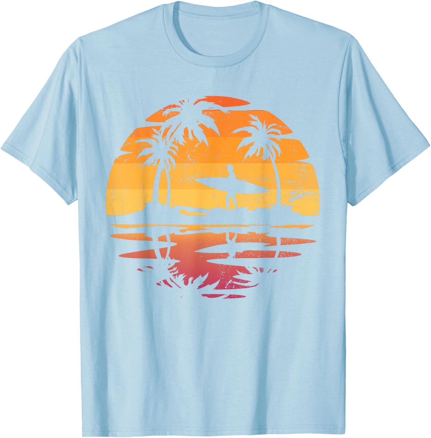 Water Sports Surfer Tropical Summer Sunset Surfing T-Shirt - T-Shirt | Light Blue